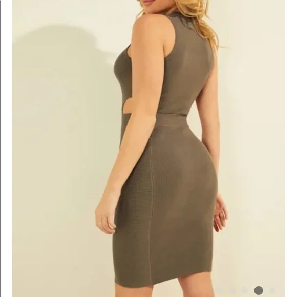 Guess cutout bodycon rib sleeveless dress size XS teal blue cocktail club - Picture 15 of 16